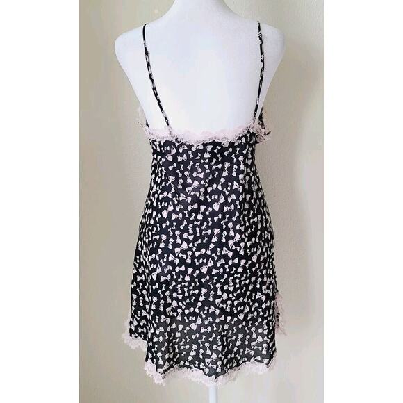 Fantasies Morgan Taylor Slip Dress Chemise Small Pink Bow Print Lace Nightie - Picture 7 of 9